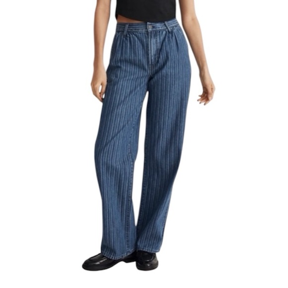 Madewell the perfect vintage wide leg jean pinstripe trouser pleated size 29 - Picture 1 of 10